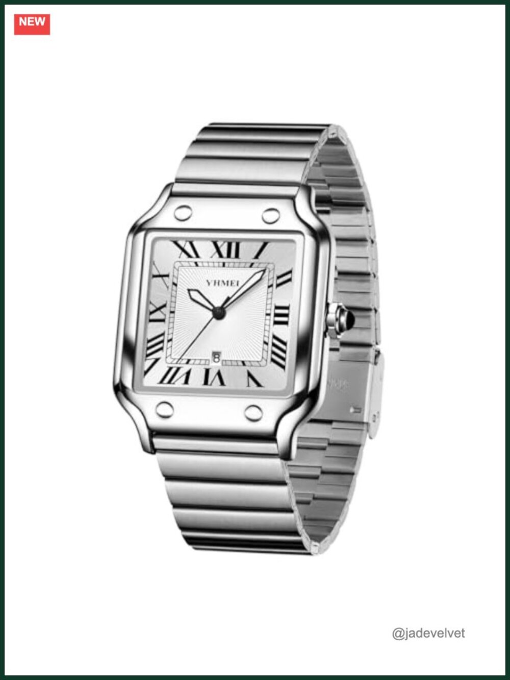Unisex Square Roman Numerals Analog Quartz Watch 30M Waterproof Stainless Steel